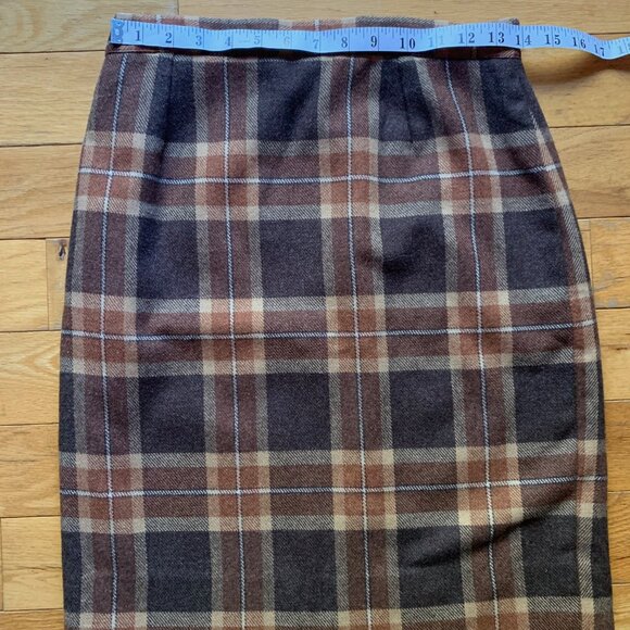 Vintage Style Brown Plaid Wool Blend Pencil Skirt – High Waist, Lined - Picture 3 of 8